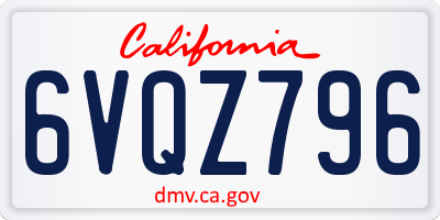 CA license plate 6VQZ796