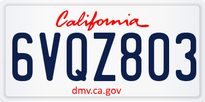 CA license plate 6VQZ803
