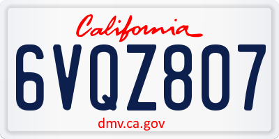 CA license plate 6VQZ807