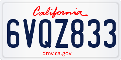CA license plate 6VQZ833