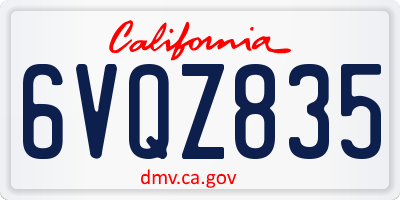 CA license plate 6VQZ835