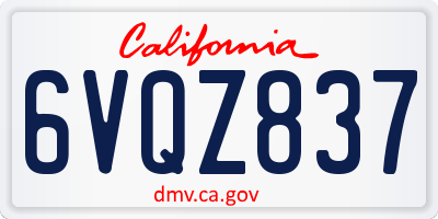 CA license plate 6VQZ837