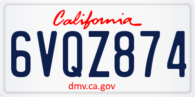CA license plate 6VQZ874