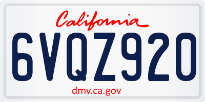 CA license plate 6VQZ920