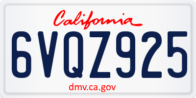 CA license plate 6VQZ925