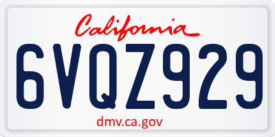 CA license plate 6VQZ929