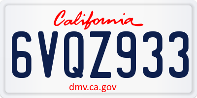 CA license plate 6VQZ933
