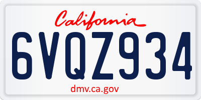CA license plate 6VQZ934