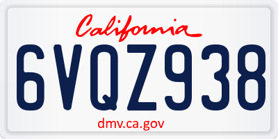 CA license plate 6VQZ938