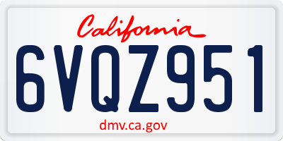 CA license plate 6VQZ951