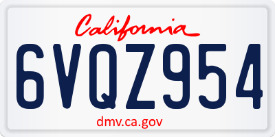 CA license plate 6VQZ954