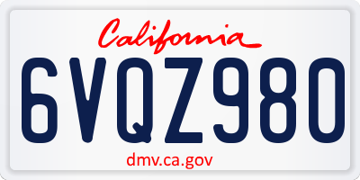 CA license plate 6VQZ980