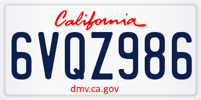 CA license plate 6VQZ986