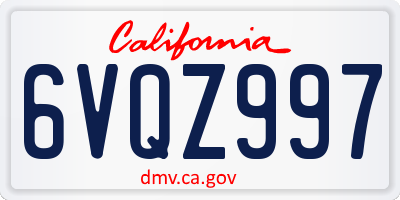 CA license plate 6VQZ997