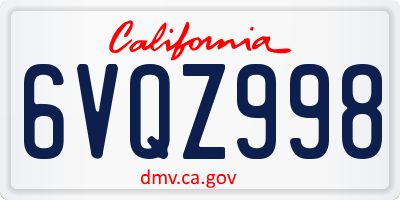 CA license plate 6VQZ998