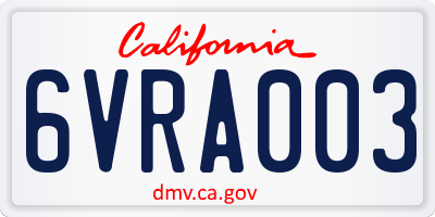 CA license plate 6VRA003