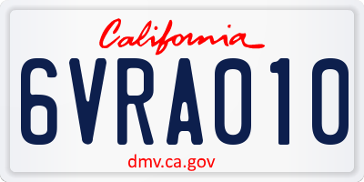 CA license plate 6VRA010