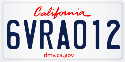 CA license plate 6VRA012