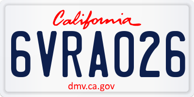 CA license plate 6VRA026