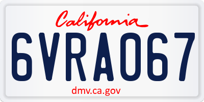 CA license plate 6VRA067