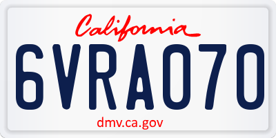 CA license plate 6VRA070