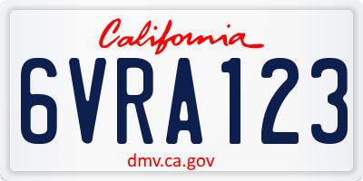 CA license plate 6VRA123