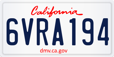 CA license plate 6VRA194