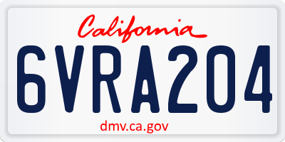 CA license plate 6VRA204