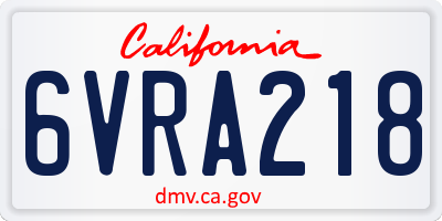 CA license plate 6VRA218