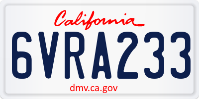 CA license plate 6VRA233