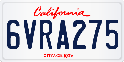 CA license plate 6VRA275
