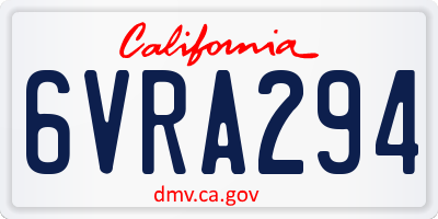 CA license plate 6VRA294