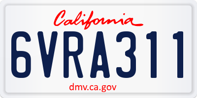 CA license plate 6VRA311