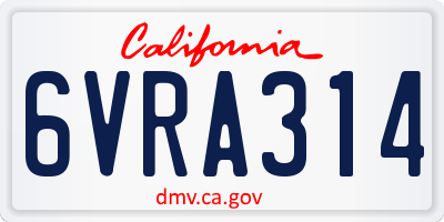 CA license plate 6VRA314