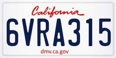 CA license plate 6VRA315