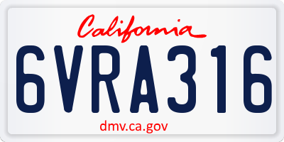 CA license plate 6VRA316