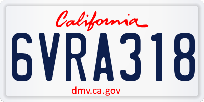 CA license plate 6VRA318