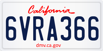 CA license plate 6VRA366