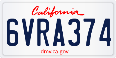 CA license plate 6VRA374