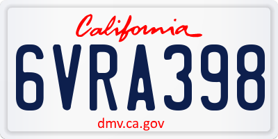 CA license plate 6VRA398