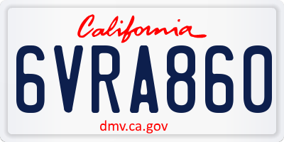 CA license plate 6VRA860