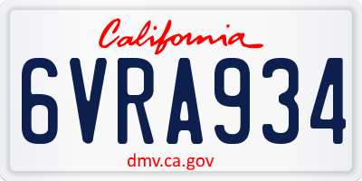 CA license plate 6VRA934