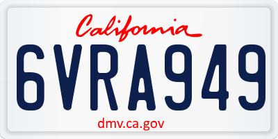 CA license plate 6VRA949