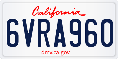 CA license plate 6VRA960