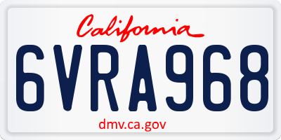 CA license plate 6VRA968