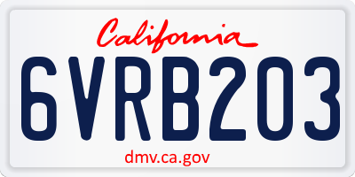 CA license plate 6VRB203