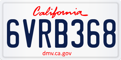 CA license plate 6VRB368
