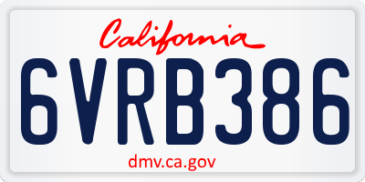 CA license plate 6VRB386