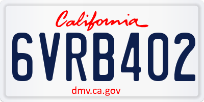 CA license plate 6VRB402