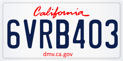 CA license plate 6VRB403